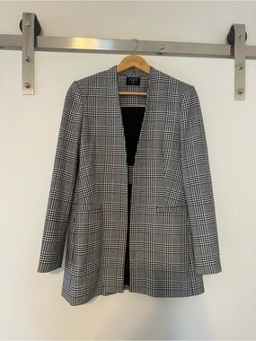 T Tahari Black & White Glen Plaid Open Blazer